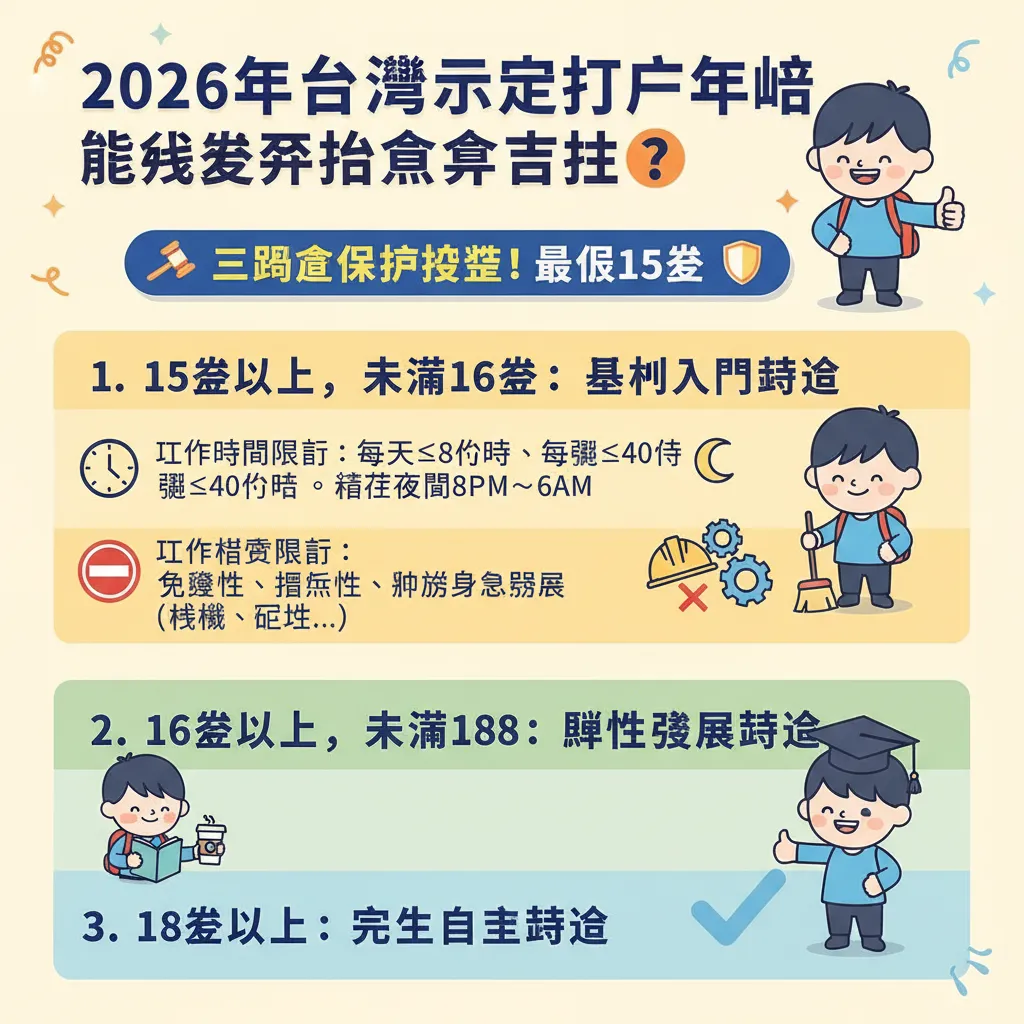 一、2026年臺灣法定打工年齡：從幾歲開始纔算合法？